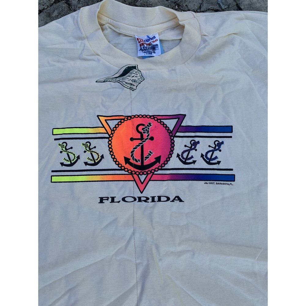 Vintage 90's Lot Of 2 Florida Seashell Summer T-Shirt XL Hanes Made USA - Picture 3 of 12